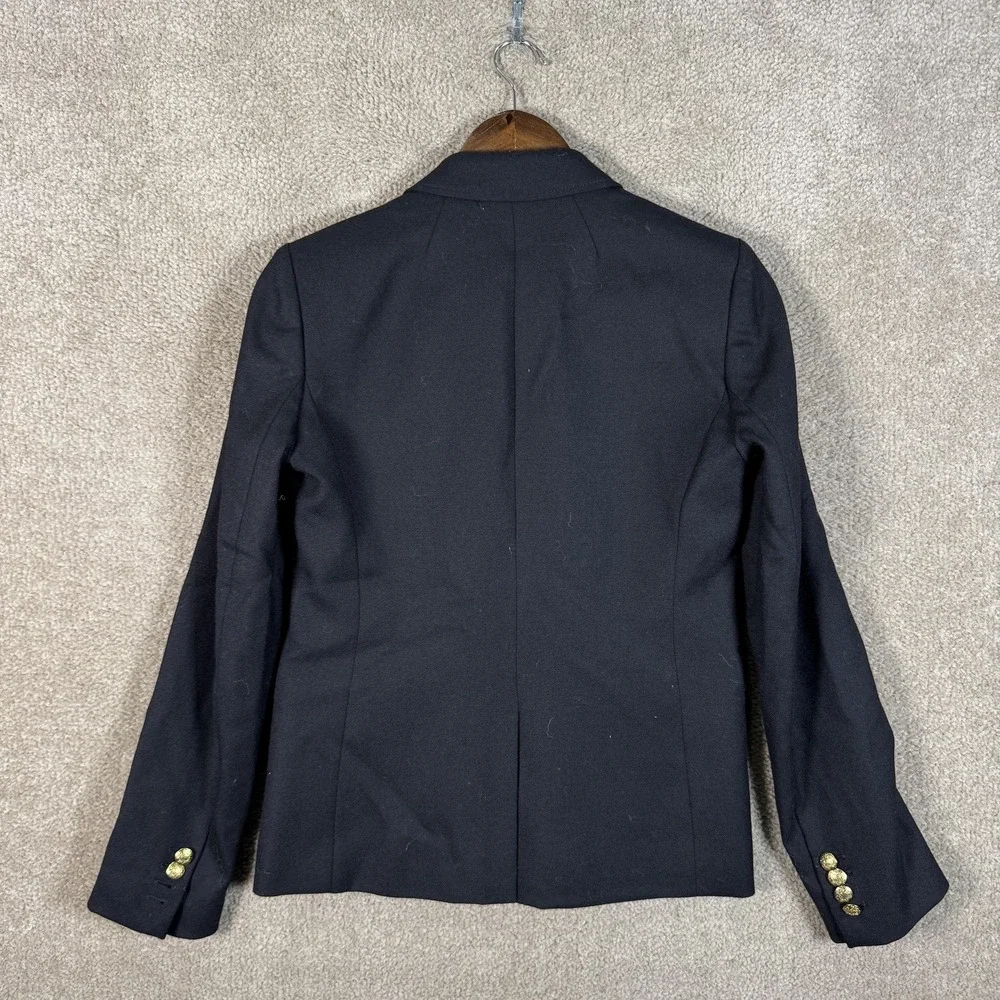 J. Crew Schoolboy Blazer Womens 2 Black Wool Twill‎ Gold Button Lined Jacket